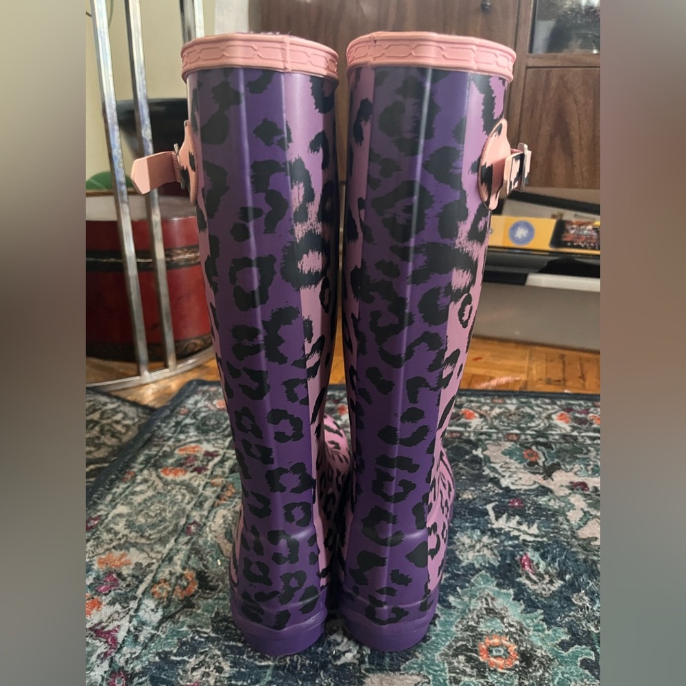 Hunter Kids Original First Classic Leopard Print Rain Boots - 4B/5G - Picture 8 of 15
